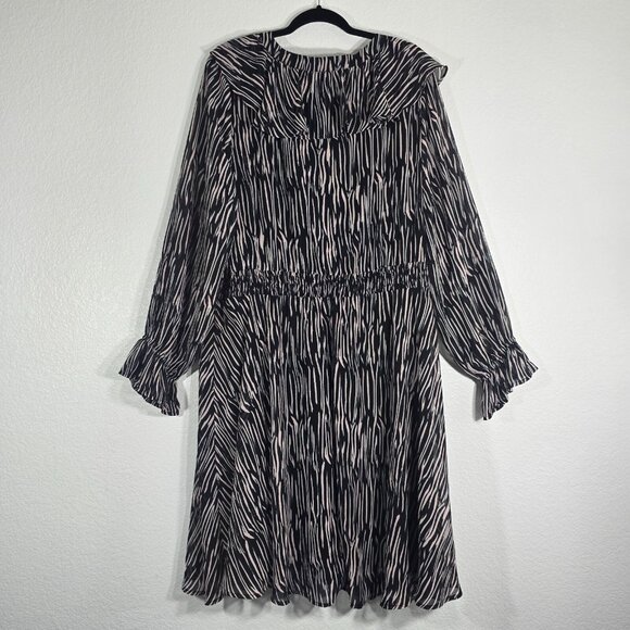 Lane Bryant Zebra Print Dress Women Plus Size 22-24 Black Long Sleeve Boho - Picture 4 of 15